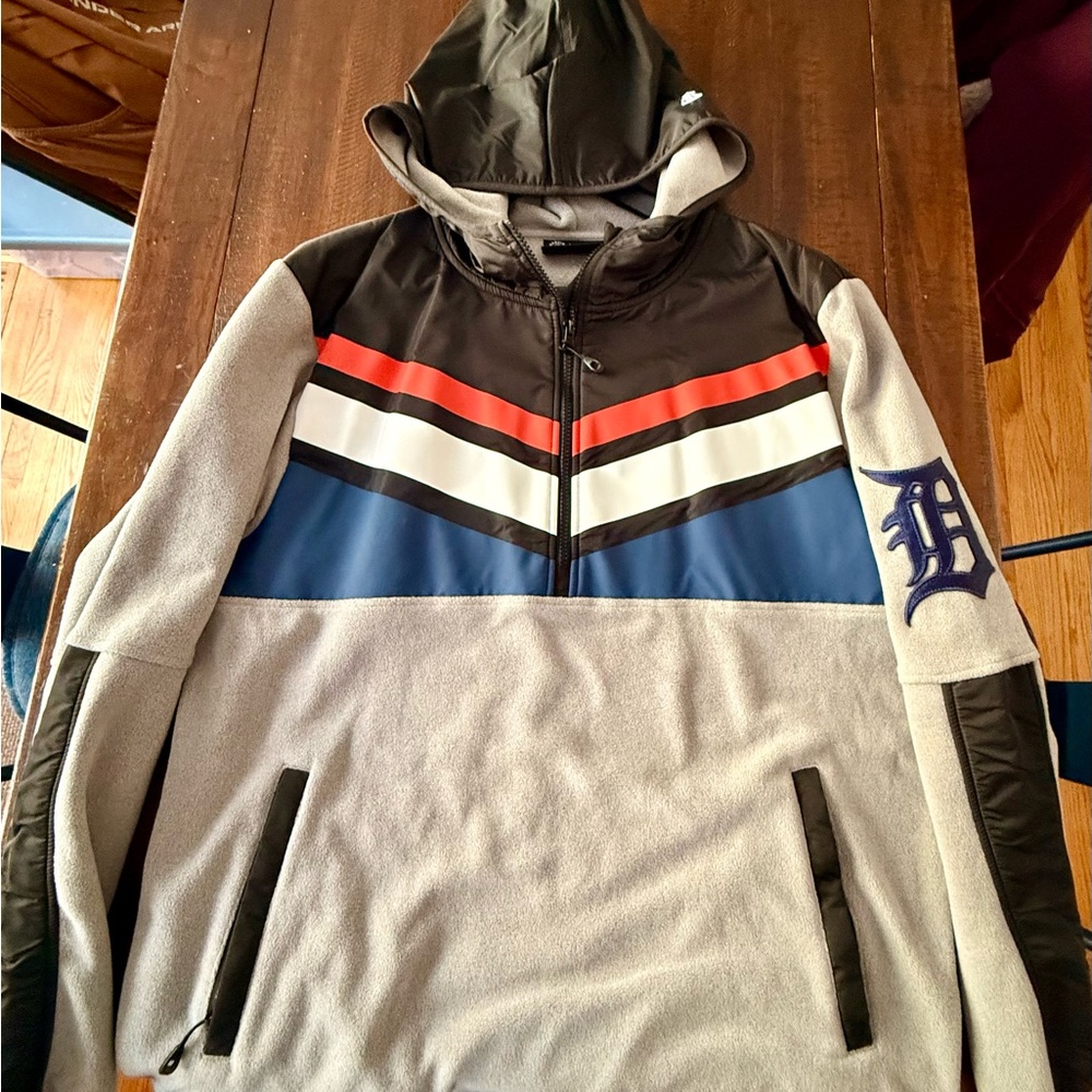 New Era Black and Gray Windbreaker with Blue and orange Stripes- Detroit Tigers
